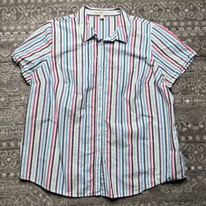 Woman Within Cotton Button Up Shirt Size 1X 22/24 Striped Short Sleeve Casual